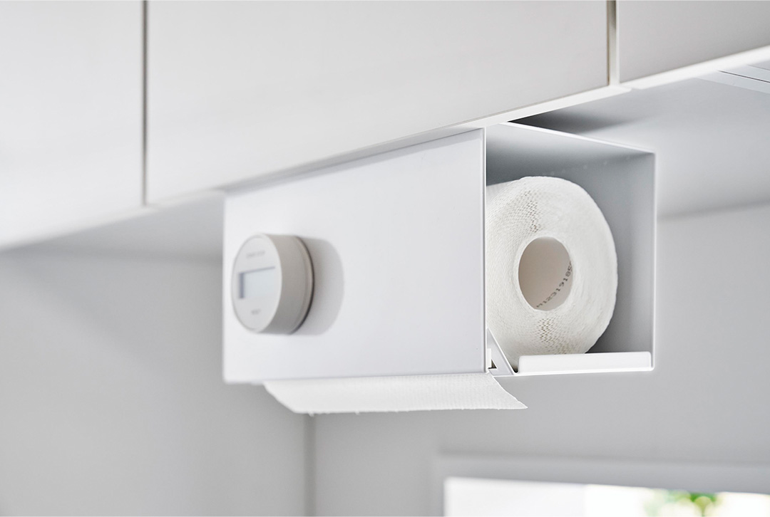 片手でカット戸棚下キッチンペーパーホルダー タワー カバー付き S ホワイト