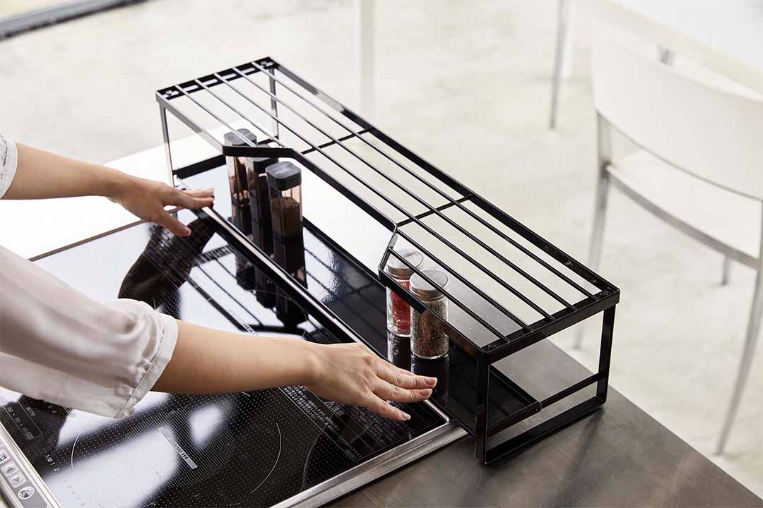 コンロ奥ラック 排気口カバー付  タワー 60cmコンロ用 ブラック