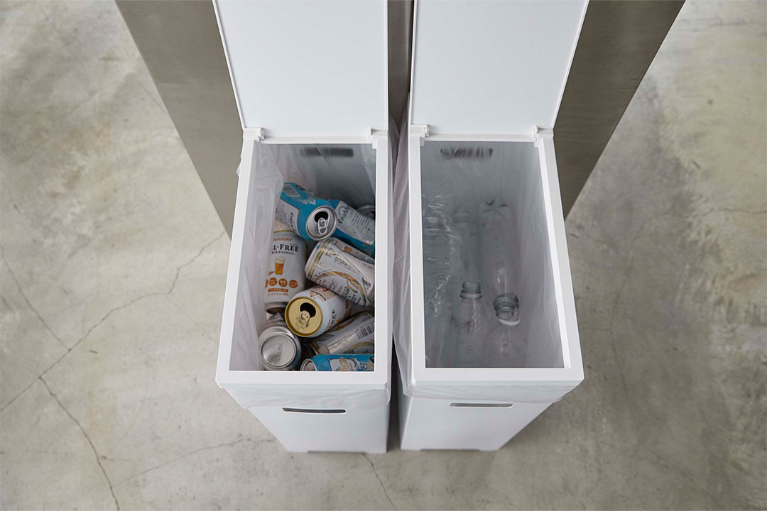 スリム蓋付きゴミ箱 タワー 2個組（WH&BK） ホワイト&ブラック