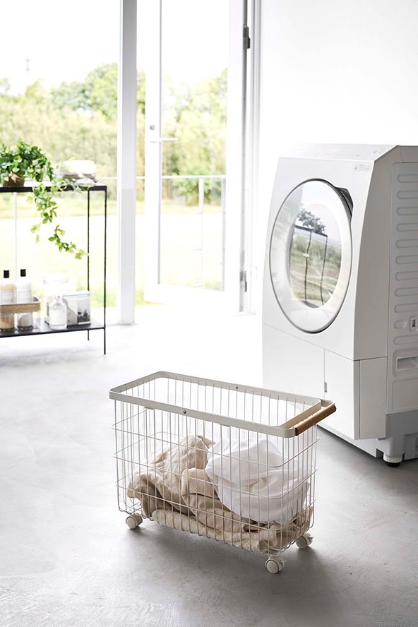 ランドリーバスケット トスカ キャスター付き ワイド＆ロー ホワイト