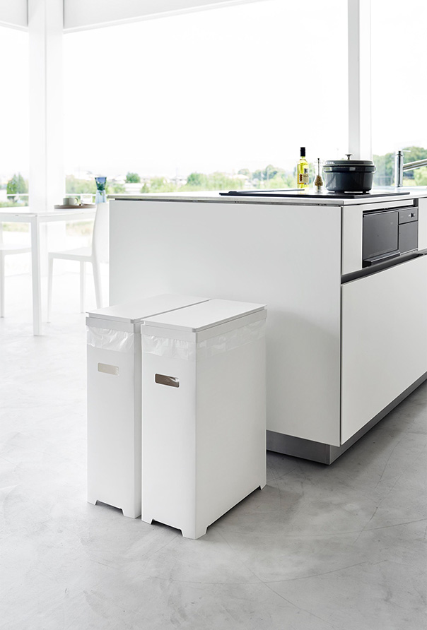 スリム蓋付きゴミ箱 タワー 横開きタイプ 2個組 ホワイト