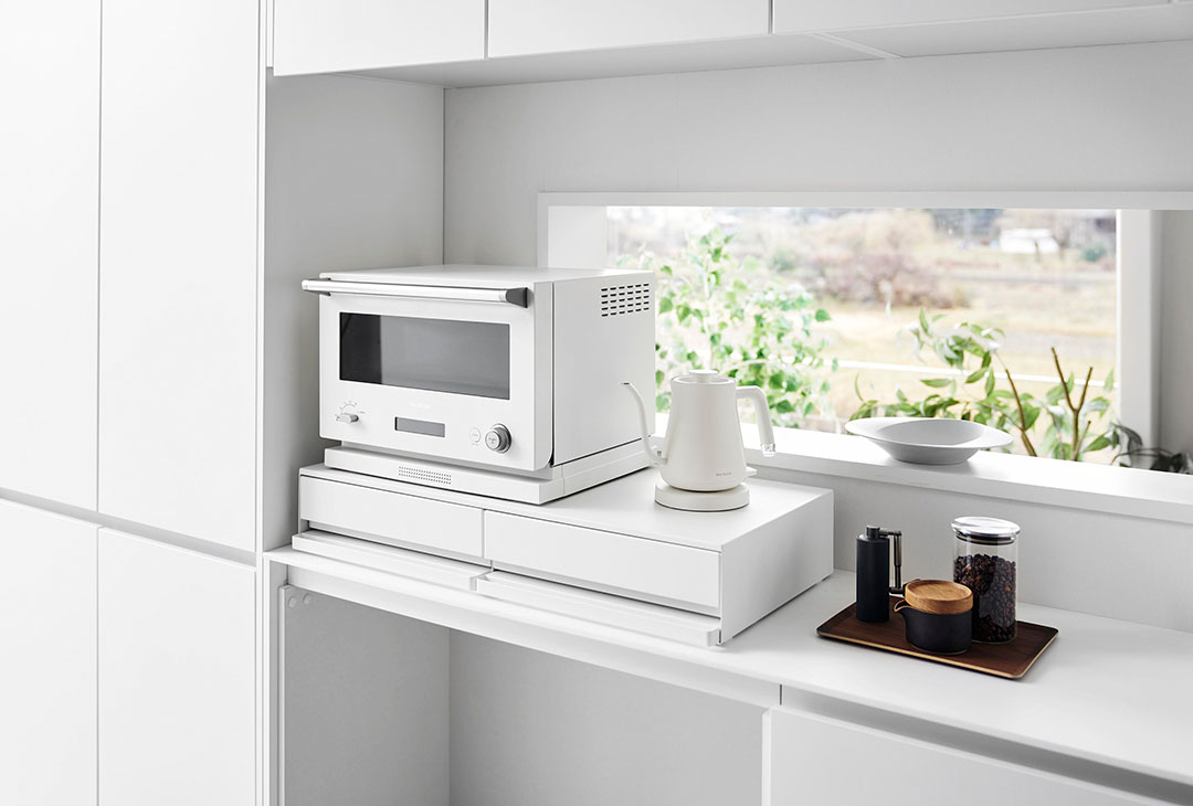 ツーウェイキッチン家電下引き出し&スライドテーブル タワー W80 ホワイト