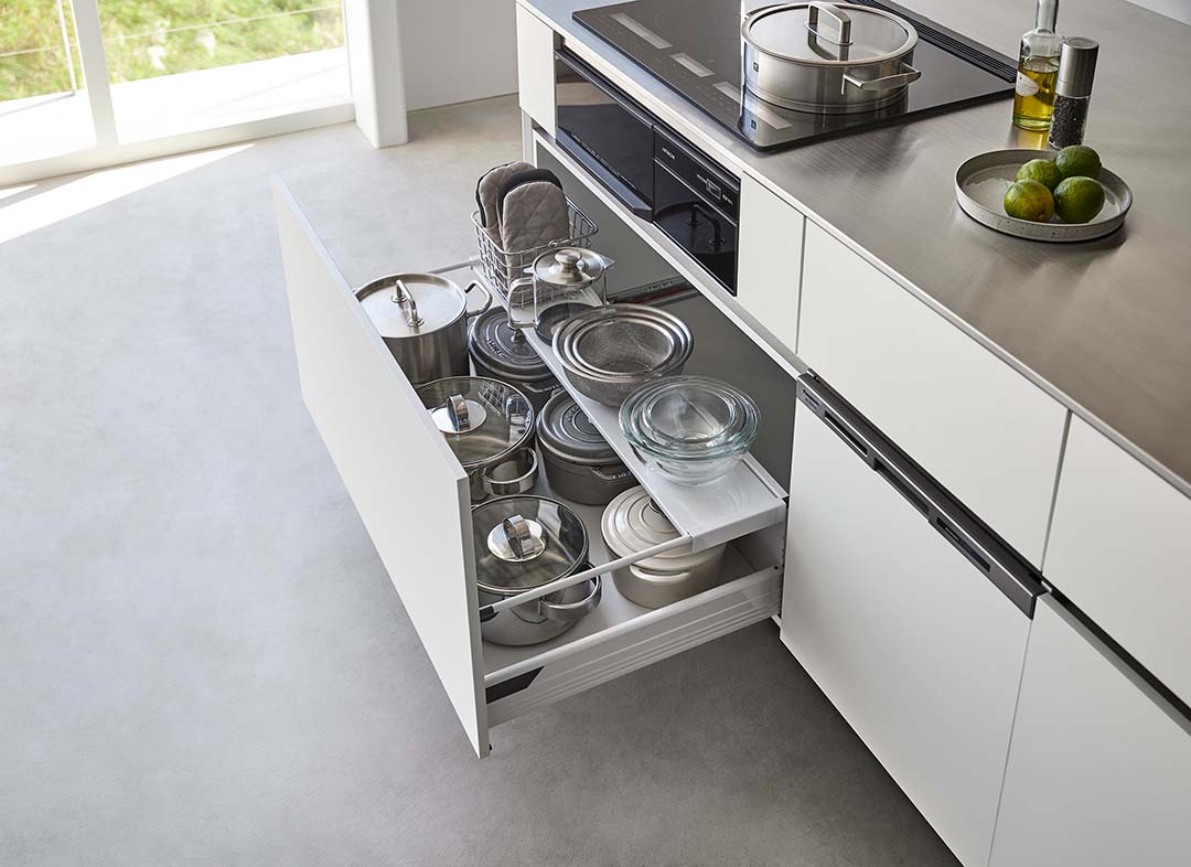 伸縮キッチン引き出し中ラック タワー ワイド ホワイト