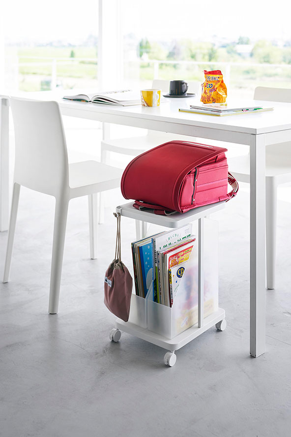 ランドセル収納ラック タワー キャスター付き 2段 ホワイト