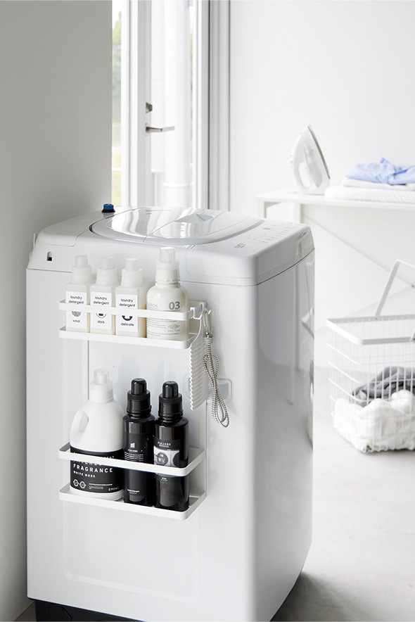 洗濯機横マグネット収納ラック タワー 2段 ホワイト