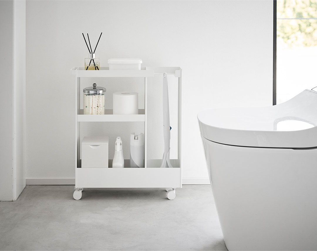 キャスター付きトイレスリムワゴン タワー 3段 ホワイト