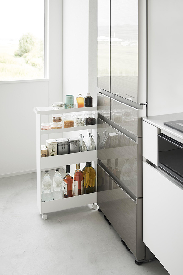 キャスター付きスリムワゴン タワー 4段 ホワイト