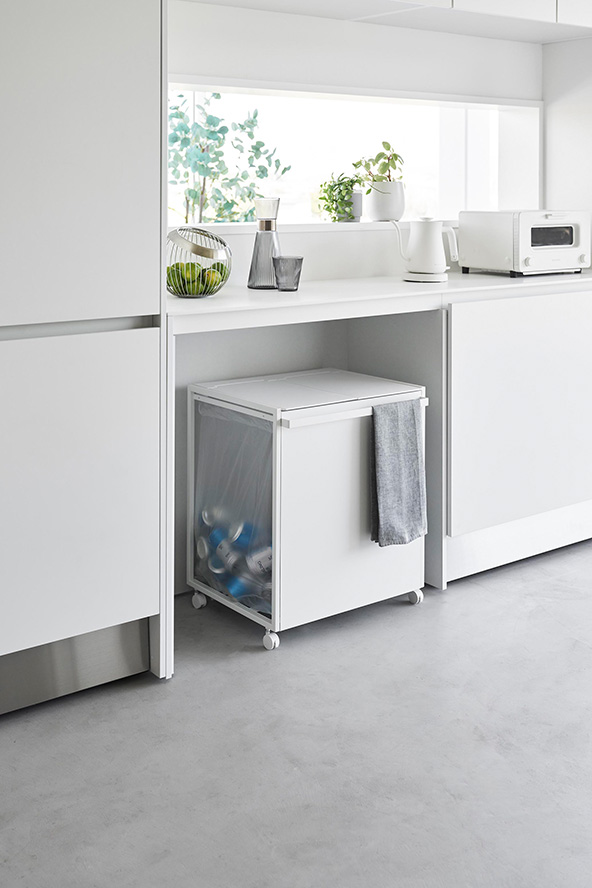 蓋付き目隠し分別ダストワゴン タワー 45L 2分別 ホワイト