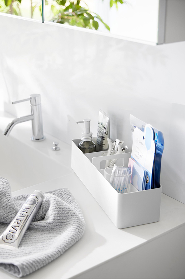 ハンドル付きスリム収納ボックス タワー ホワイト