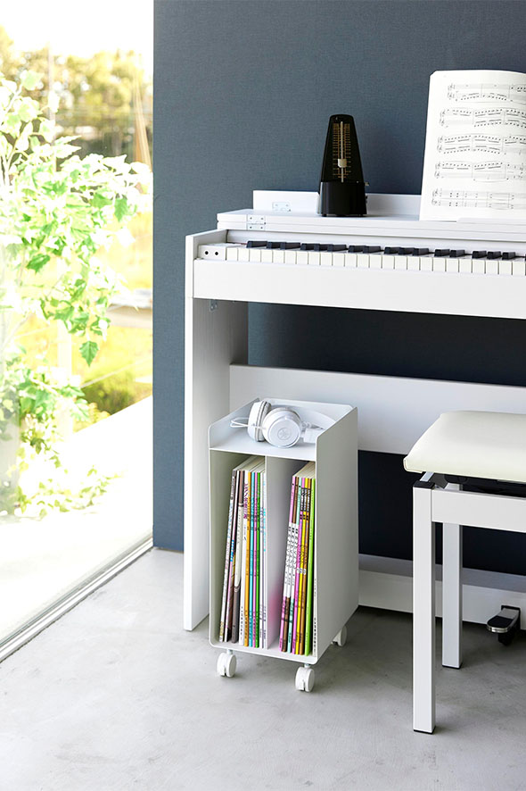 ピアノ下楽譜収納ワゴン タワー ホワイト
