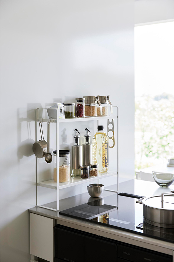 下が拭けるコンロ横ラック タワー 2段 ブラック