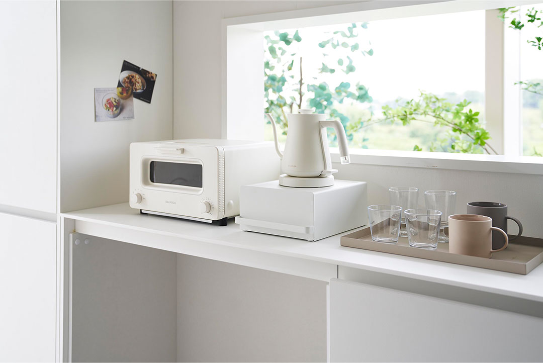 引き出し付きキッチン家電下ラック タワー ホワイト