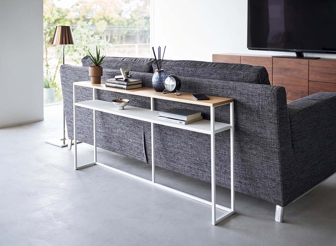 ソファー裏コンソールテーブル タワー 棚付き ホワイト