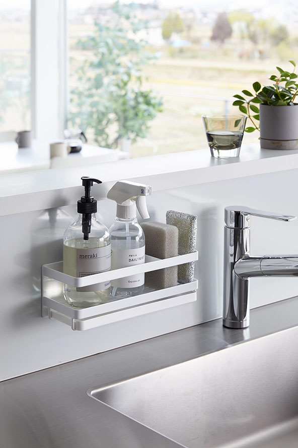 マグネットスポンジ＆ディスペンサーラック タワー トレー付き ホワイト