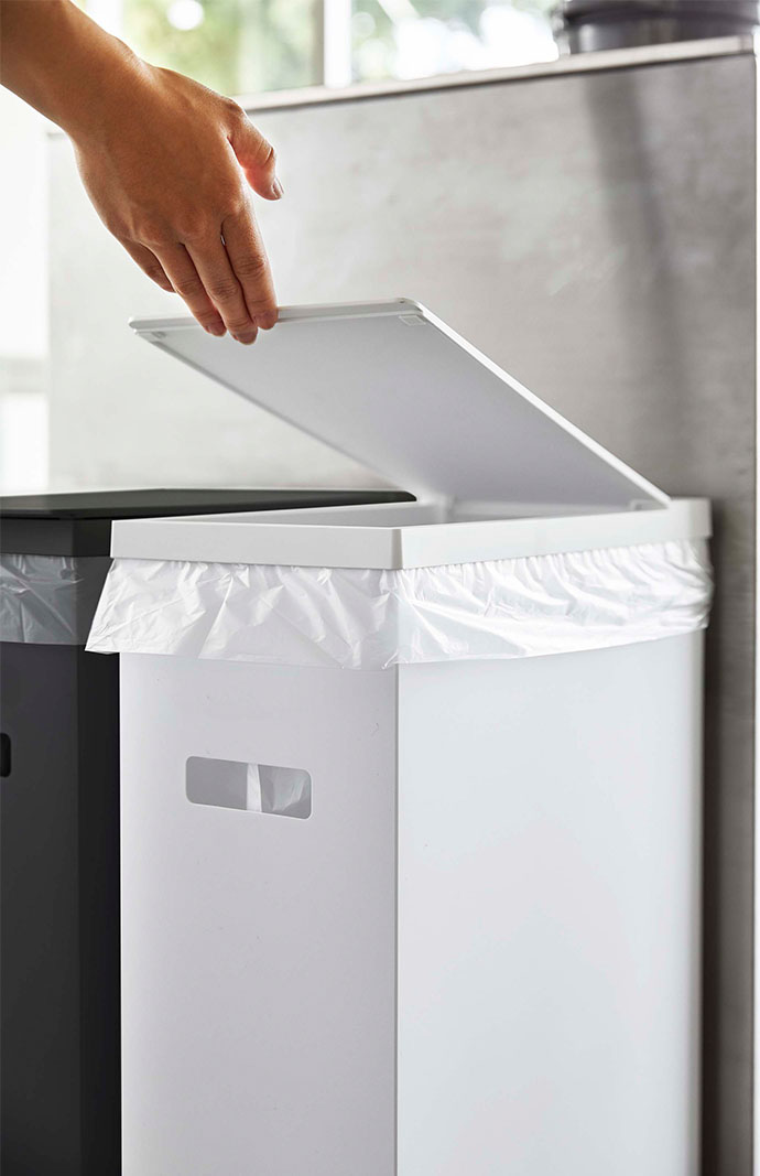 スリム蓋付きゴミ箱 タワー 2個組（WH&BK） ホワイト&ブラック