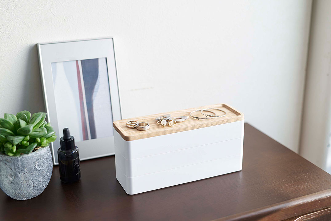 トレー付きスリムアクセサリーケース 3段 リン ブラウン