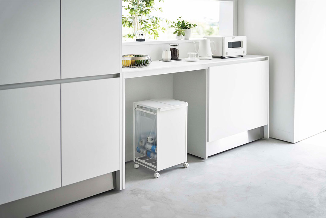 蓋付き目隠し分別ダストワゴン タワー 2分別 ホワイト