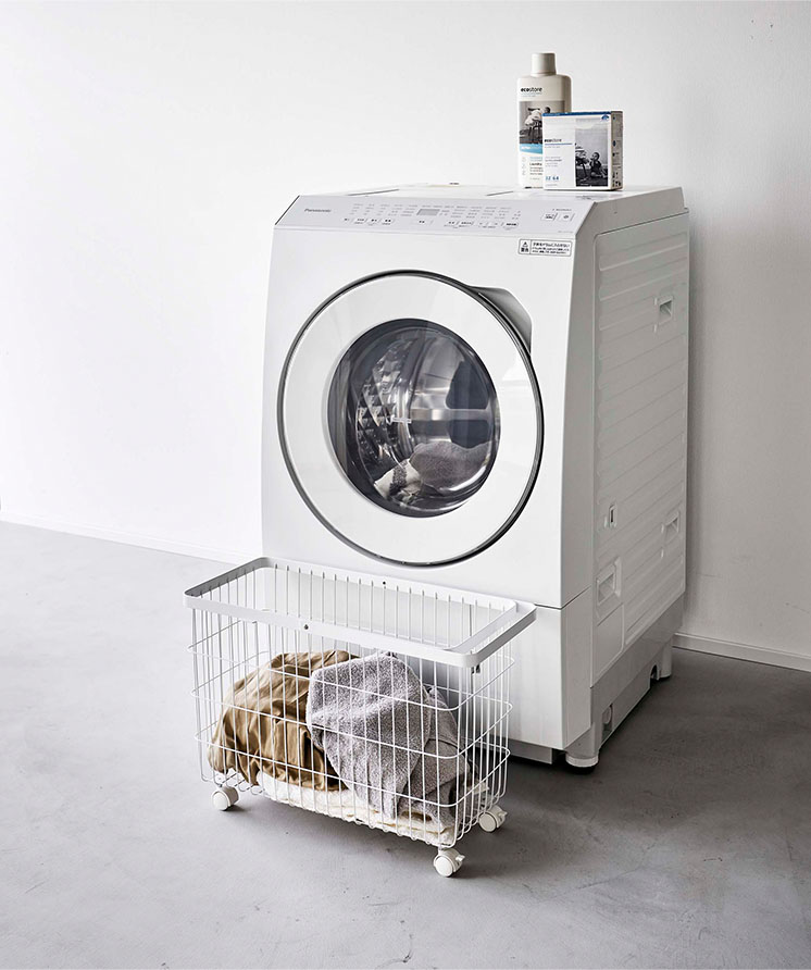 ランドリーバスケット タワー キャスター付き ワイド＆ロー ホワイト