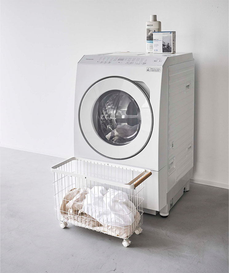 ランドリーバスケット トスカ キャスター付き ワイド＆ロー ホワイト