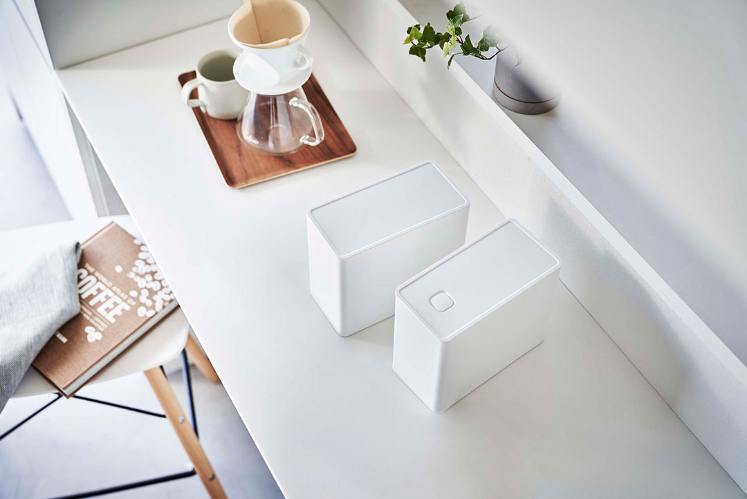 バルブ付き密閉コーヒーキャニスター＆フィルター収納ケース タワー ホワイト