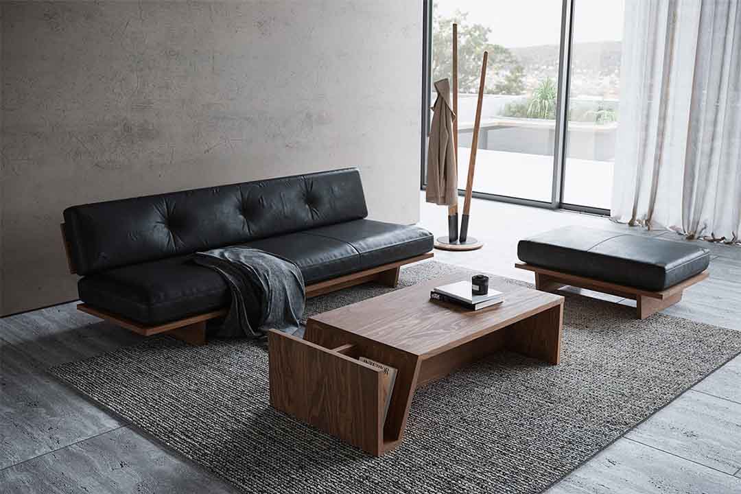 モアレス ソファ 3シーター W180(脚カラー:ウォールナット) RANK8 PATINA(ブラック)