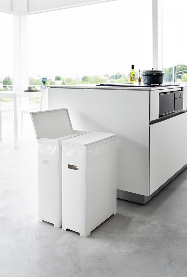 スリム蓋付きゴミ箱 タワー 横開きタイプ 2個組 ホワイト