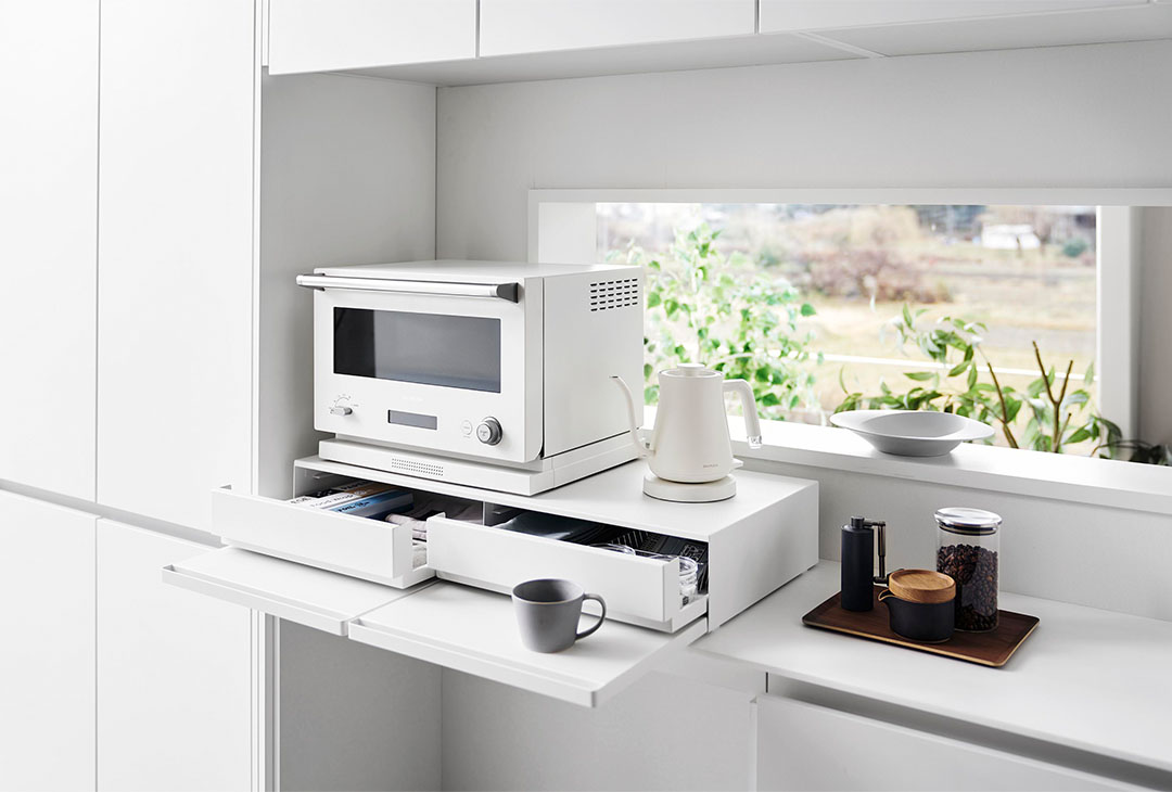ツーウェイキッチン家電下引き出し&スライドテーブル タワー W80 ホワイト