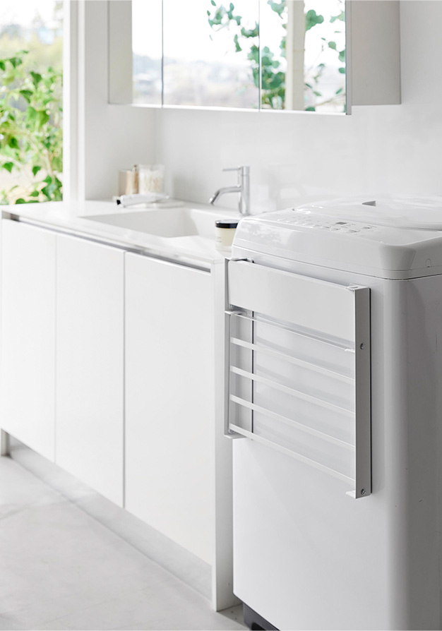 洗濯機横マグネット折り畳み棚 タワー 2段 ホワイト