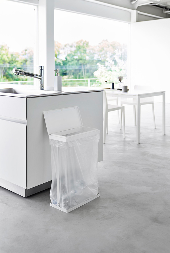 スリム蓋付き分別ゴミ袋ホルダー タワー 45L 横開き ホワイト