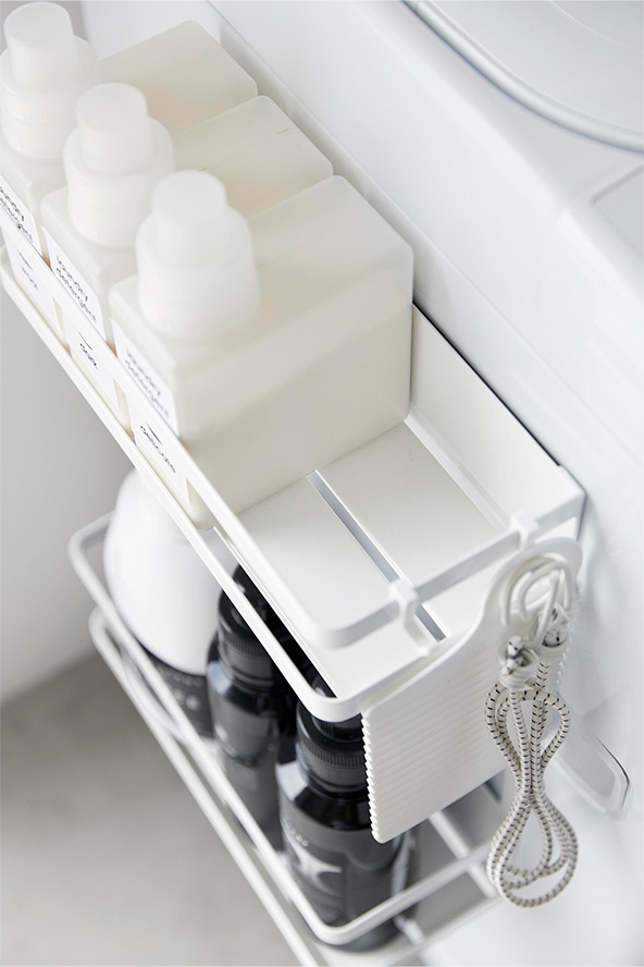 洗濯機横マグネット収納ラック タワー 2段 ホワイト