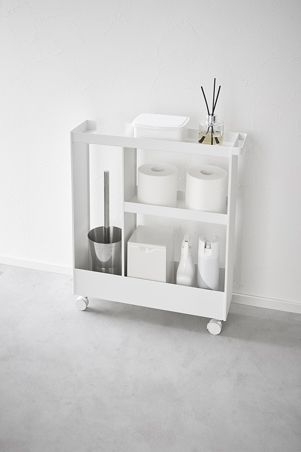 キャスター付きトイレスリムワゴン タワー 3段 ホワイト