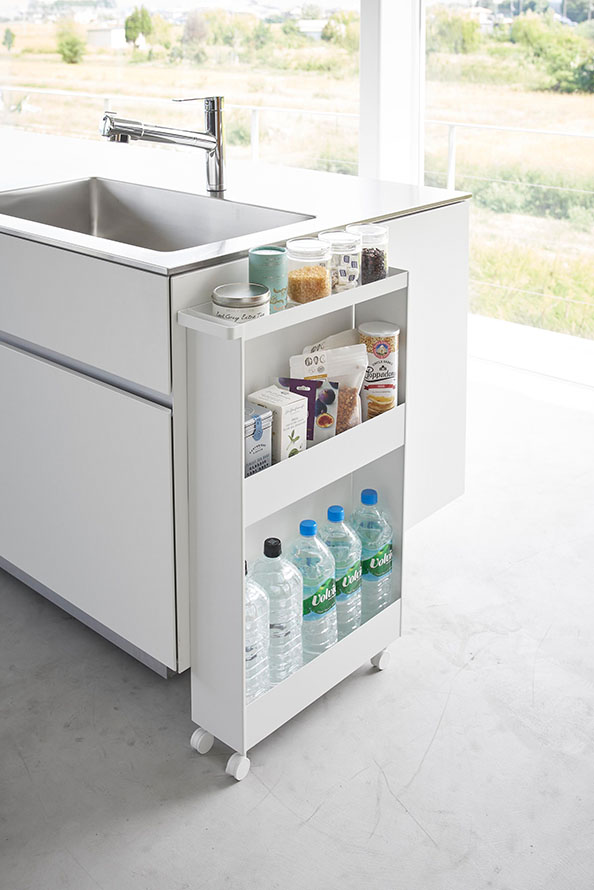 キャスター付きスリムワゴン タワー 3段 ブラック