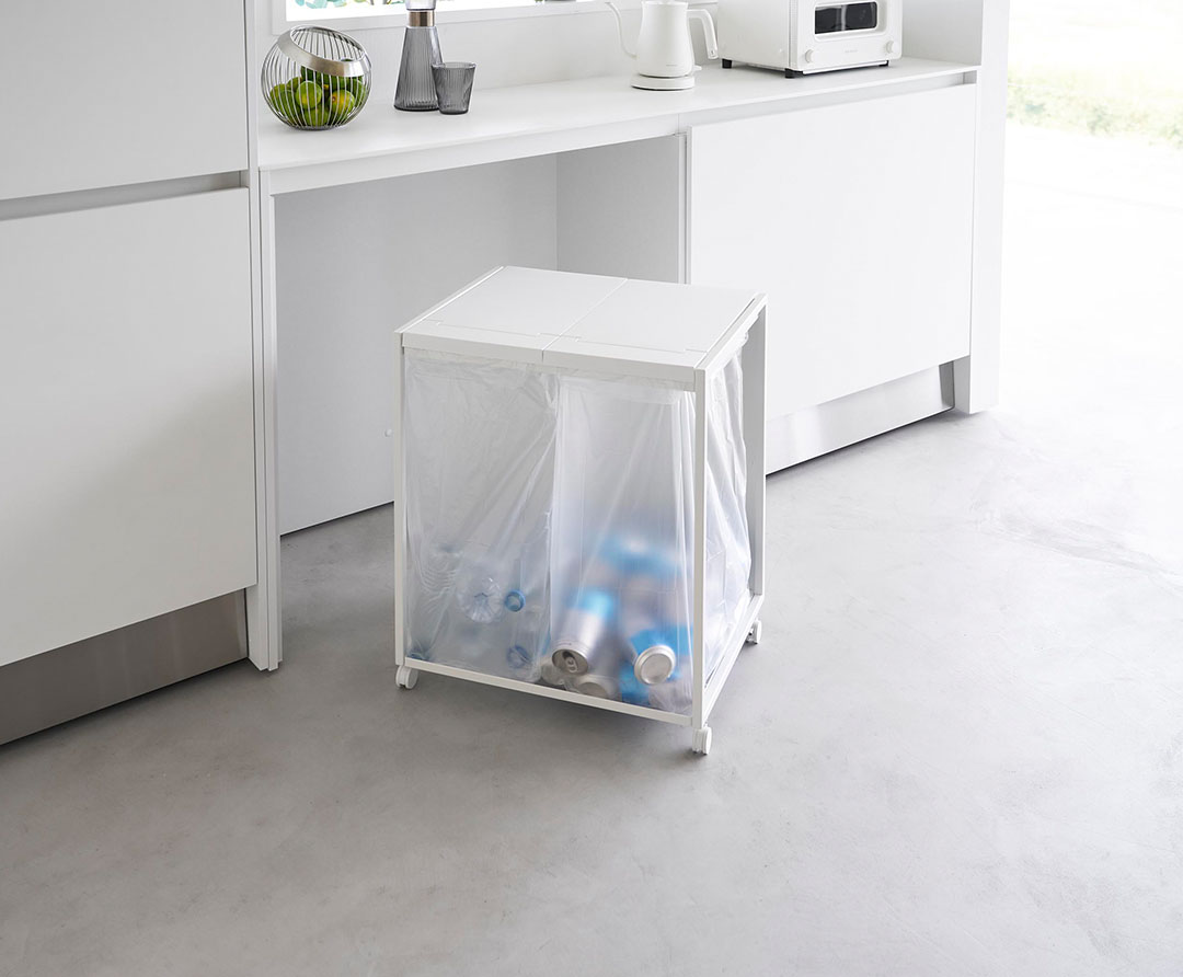 蓋付き目隠し分別ダストワゴン タワー 45L 2分別 ホワイト