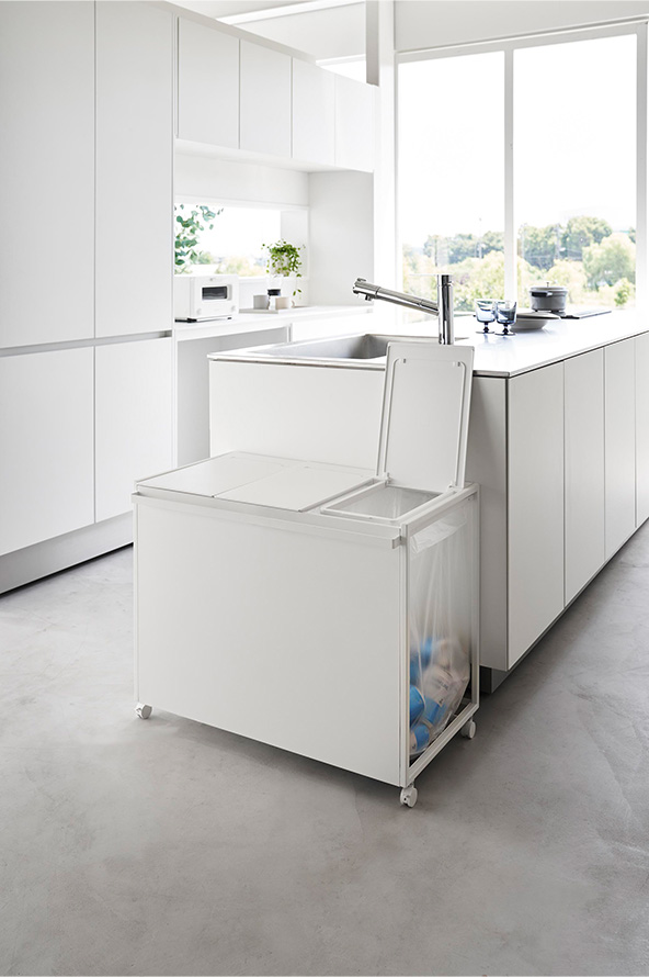 蓋付き目隠し分別ダストワゴン タワー 45L 3分別 ホワイト