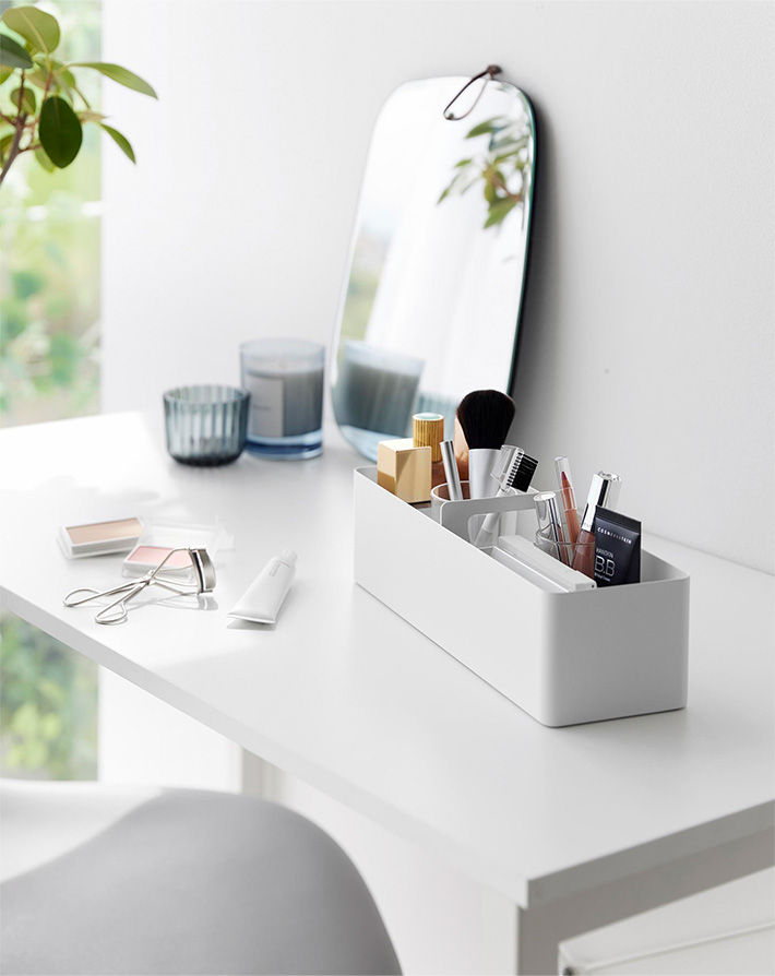 ハンドル付きスリム収納ボックス タワー ホワイト