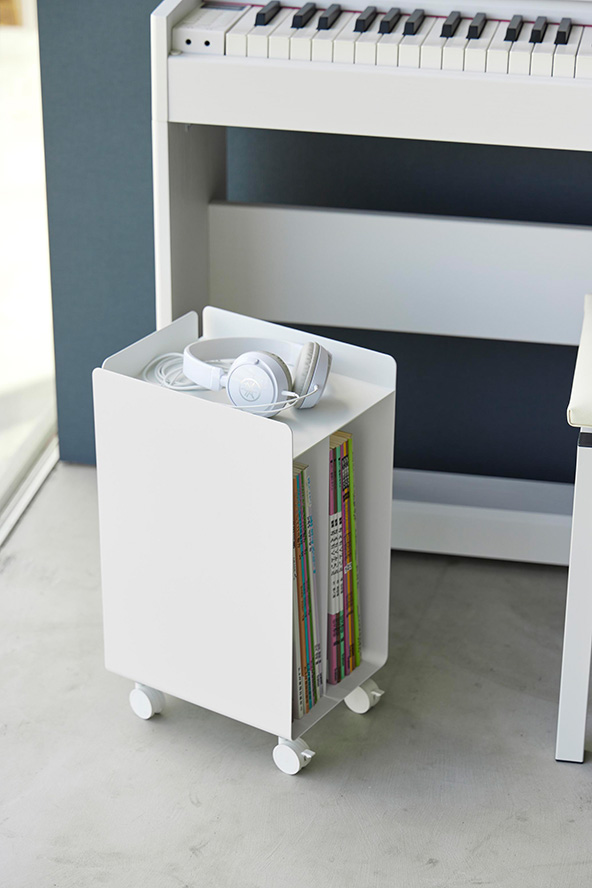 ピアノ下楽譜収納ワゴン タワー ホワイト