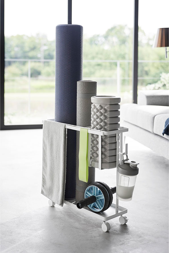 キャスター付きフィットネスグッズ収納ラック タワー ホワイト