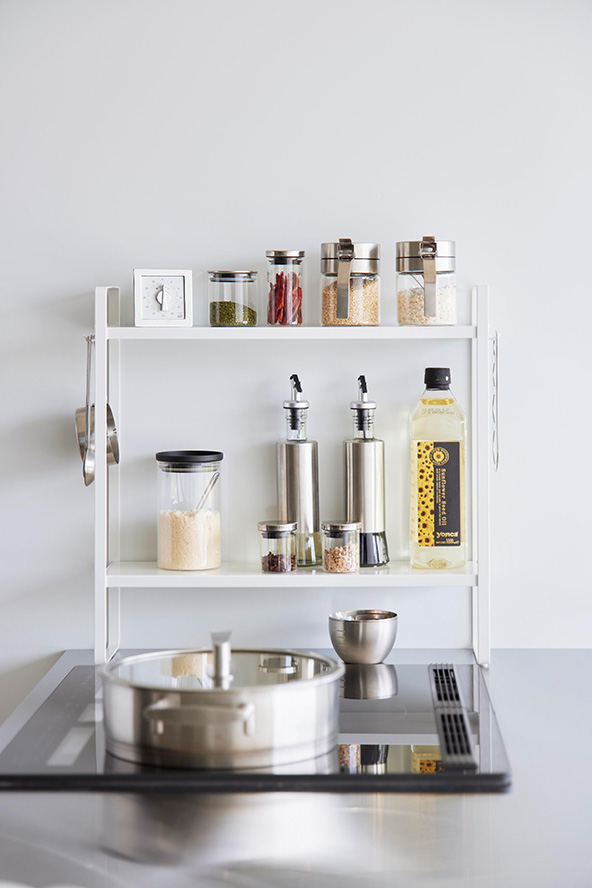 下が拭けるコンロ横ラック タワー 2段 ブラック