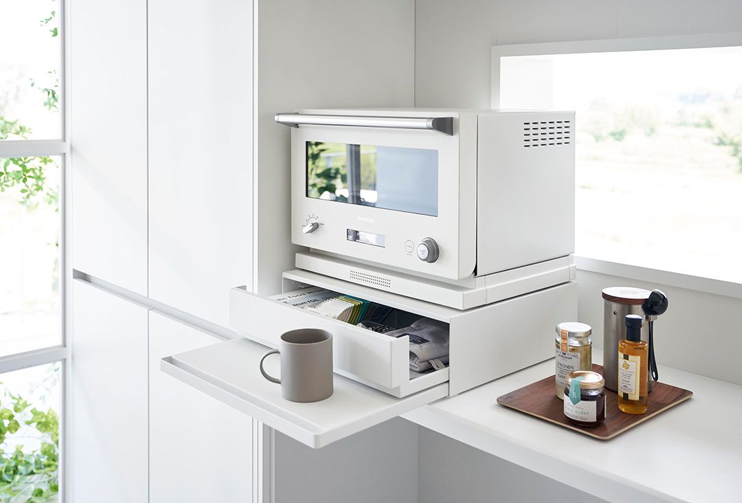 ツーウェイ キッチン家電下引き出し&スライドテーブル タワー ホワイト