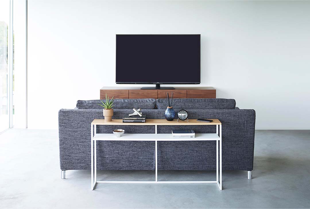 ソファー裏コンソールテーブル タワー 棚付き ホワイト