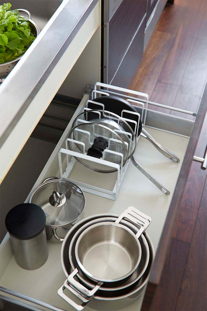 シンク下 フライパン＆鍋蓋スタンド タワー ホワイト