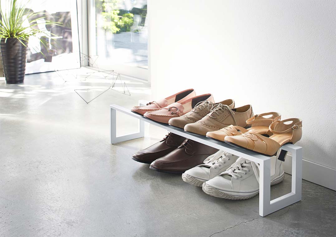 伸縮シューズラック ライン 1段 ホワイト