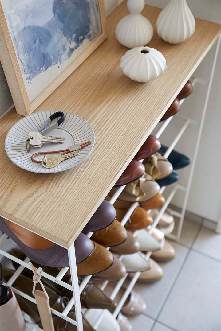 天板付きシューズラック タワー 6段 ホワイト