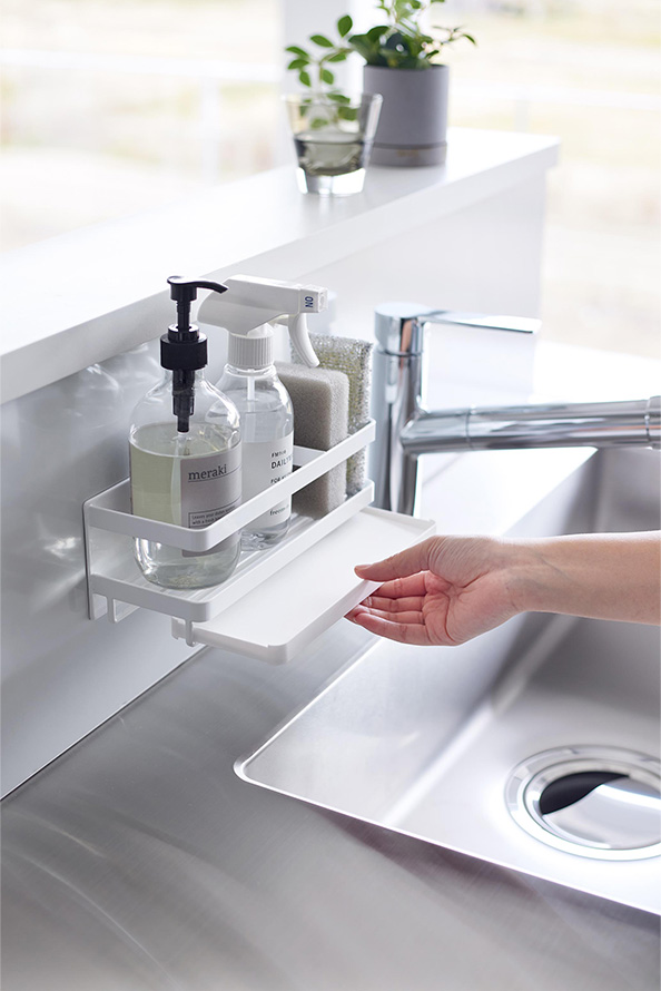 マグネットスポンジ＆ディスペンサーラック タワー トレー付き ホワイト