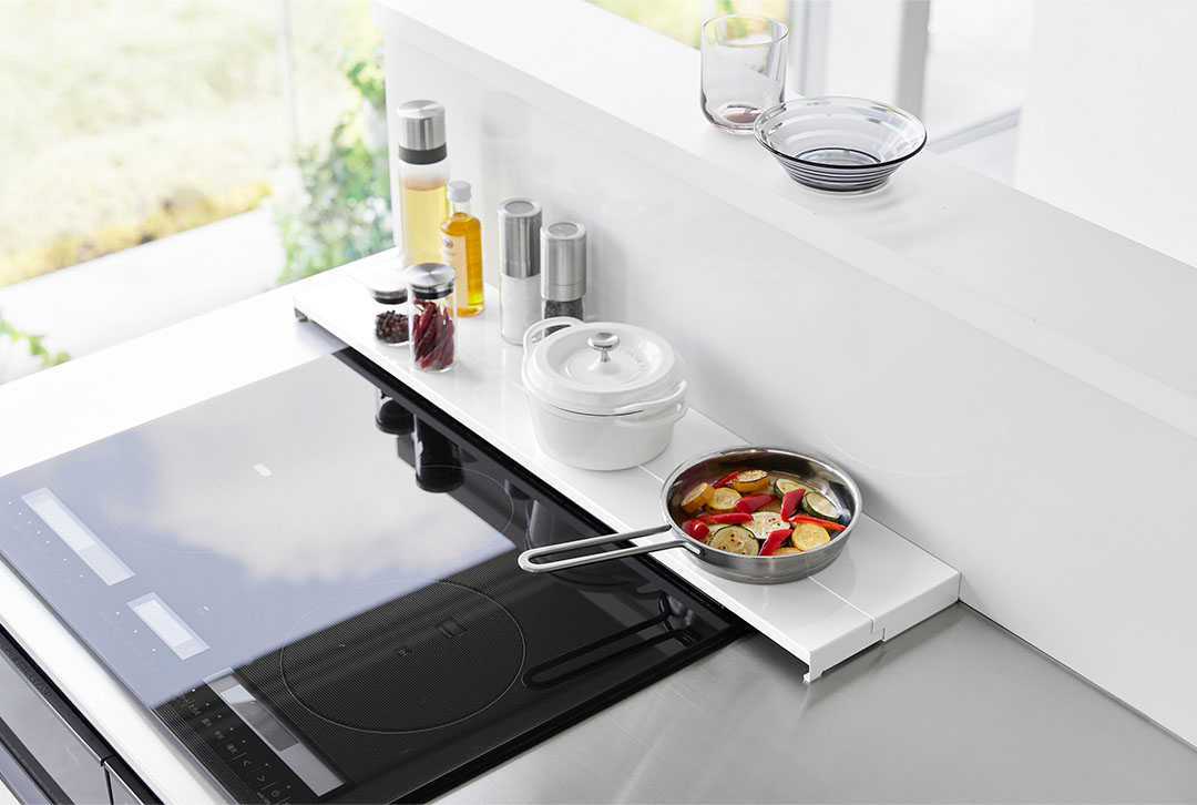 奥行伸縮排気口カバー タワー 75cmコンロ用 ブラック