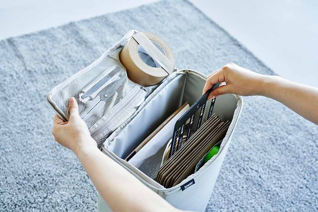 フリマ梱包資材収納ボックス タワー グレー