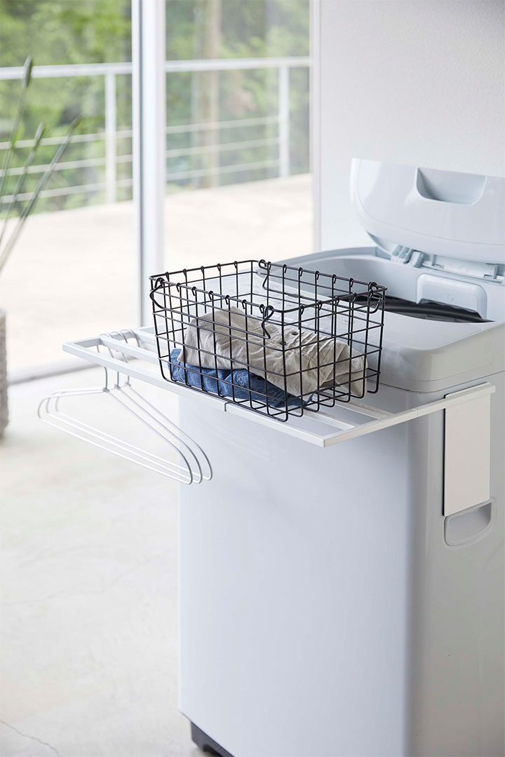 マグネット伸縮洗濯機バスタオルハンガー タワー ホワイト