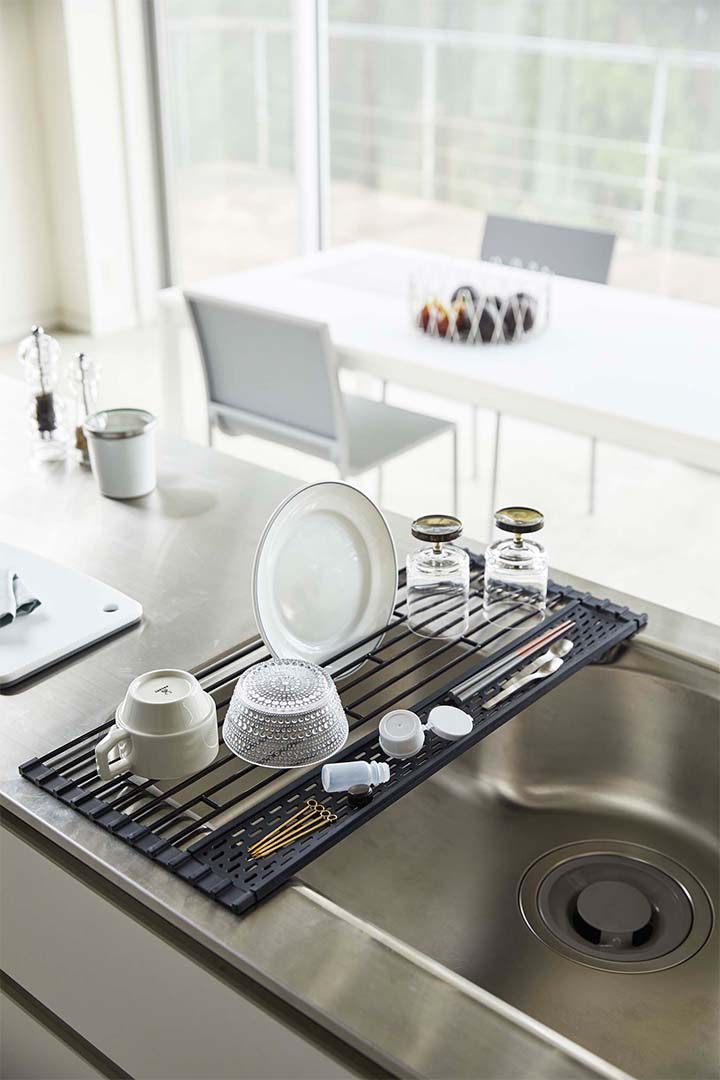 折り畳み水切り タワー  シリコーントレー付き L ブラック