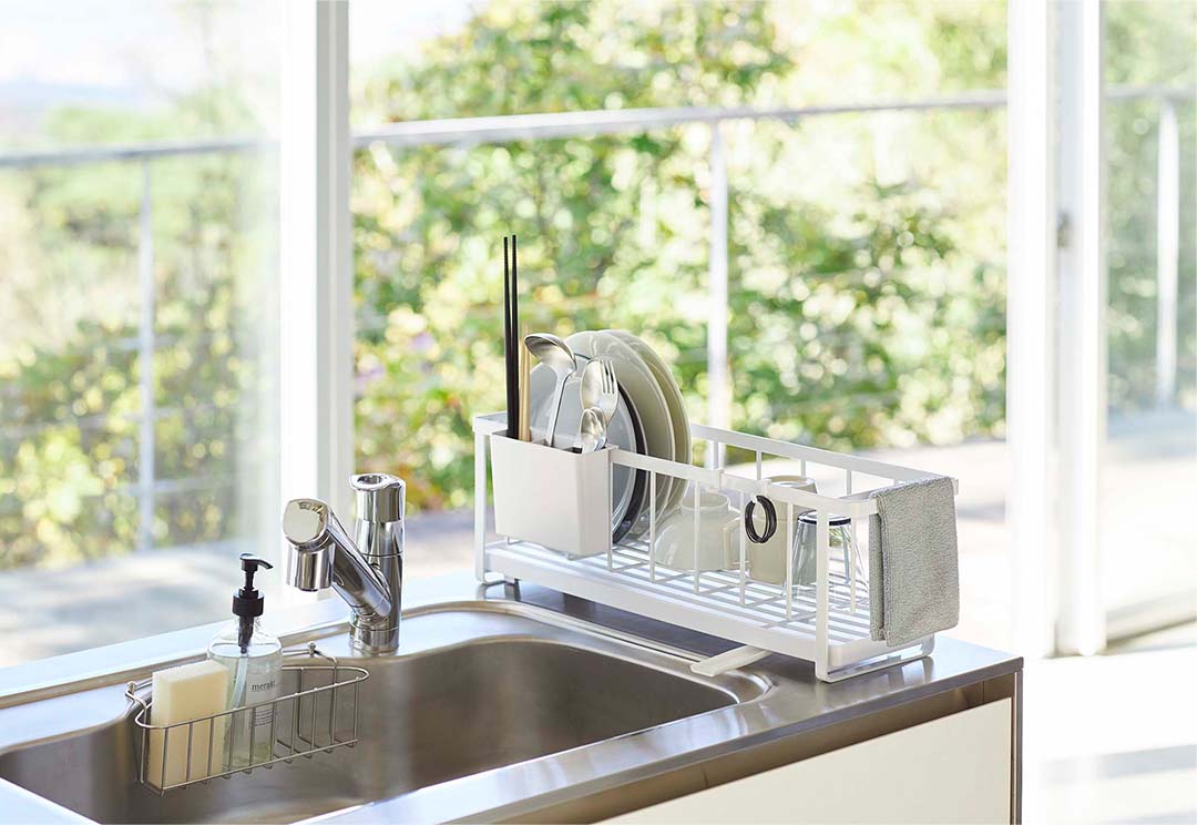 スリムツーウェイ水切りワイヤーバスケット タワー ホワイト