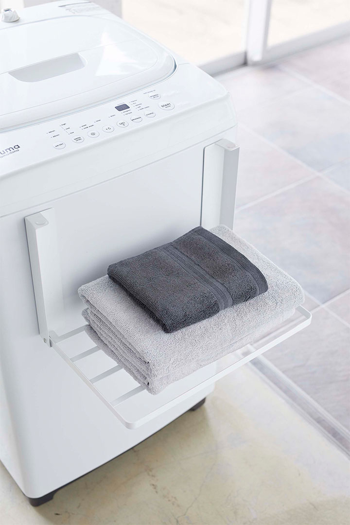 洗濯機横マグネット折り畳み棚 タワー ホワイト